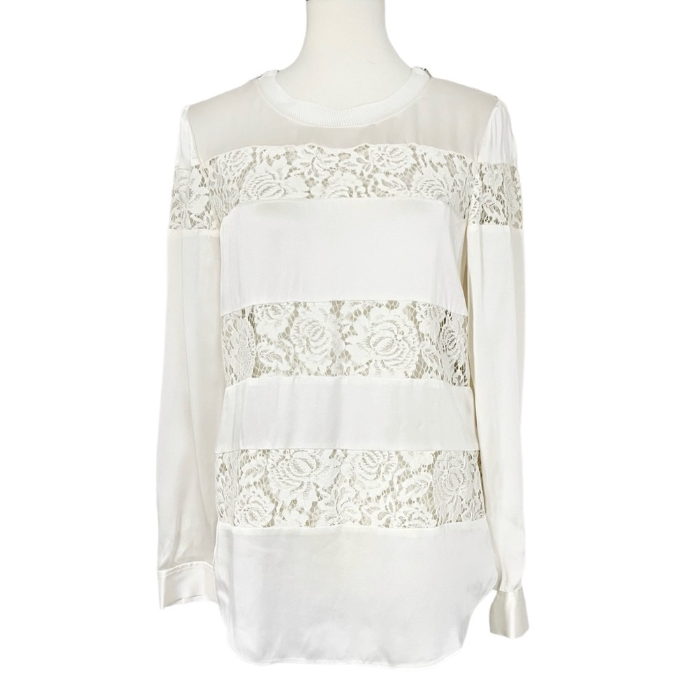 Rebecca Taylor‎ Ivory Silk and Lace Panel Blouse